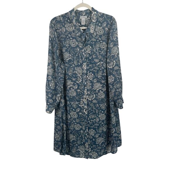 Catherines Blue Floral Sheer Button Front Dress Preppy Womens Plus 0x 14/16W - Picture 1 of 6